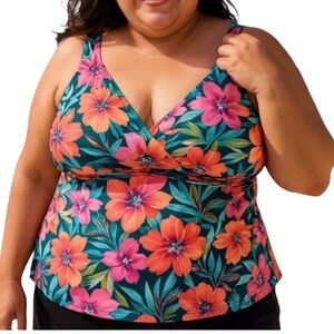 Trimshaper Tankini Swim Top 24W Tropical Floral Tummy Control Slimming Support